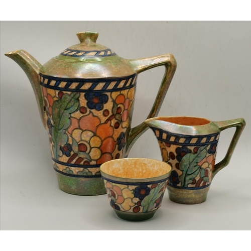 103 - Charlotte Rhead for Crown Ducal, a coffee set, c.1930s, decorated in the Byzantine pattern, 2681, co... 