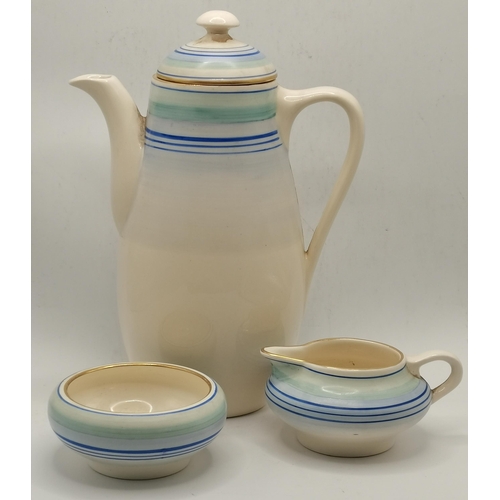 106 - A Gray's Pottery coffee set, mid-1930s, blue and green banded pattern no.A2089, c.1935, comprising c... 