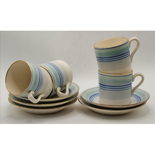 106 - A Gray's Pottery coffee set, mid-1930s, blue and green banded pattern no.A2089, c.1935, comprising c... 