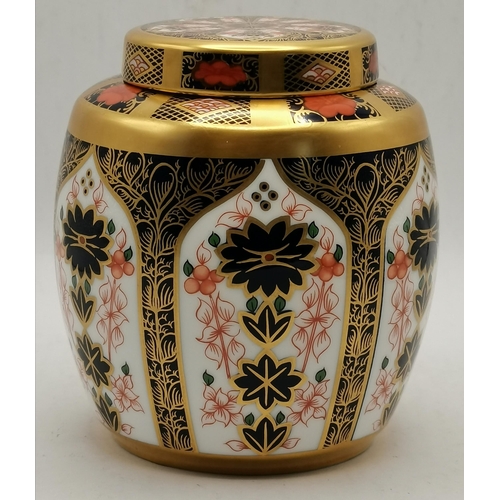 108 - A Crown Derby ginger jar 12cm high 1128 in presentation box ex condition and first quality