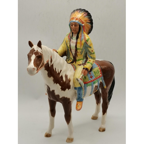 147 - Beswick Mounted Indian in Skewbald Gloss - Designer Mr Orwell. Model No 1391 H21.6cm