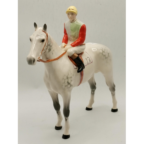 148 - Beswick Model of a Grey Racehorse and Jockey on Racehorse No 12 on saddle cloth No 1862 gloss finish... 