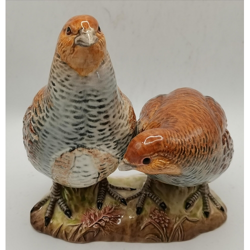 156 - A Pair of Beswick Turtle Doves on Branch A/F plus A Pair Beswick Partridges on ceramic plinth