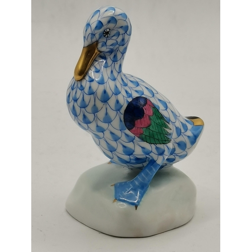 165 - A Herend porcelain bull figure, c.1955, with blue printed backstamp; together with a Herend duck fig... 