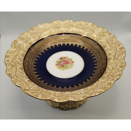 178 - A Crescent china gilded porcelain tazza by George Jones & Sons, c.1900, the gilded cobalt blue well ... 