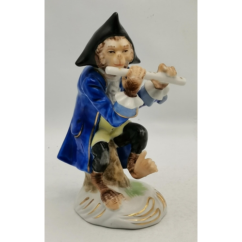 182 - Seven porcelain monkey band figures, c.1950s, unmarked but possibly Sitzendorf. (7) Tallest 20.5cm h... 