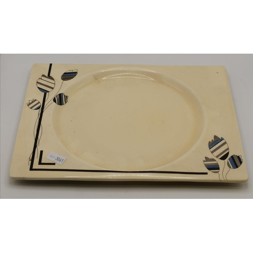 187 - Clarice Cliff: A Bizarre plate, 'The Biarritz', narrow rectangular with blue and green decorated edg... 