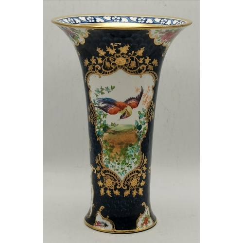 189 - A Booths trumpet vase and cabinet plate, decorated in 18th Century Worcester style, with Asiatic phe... 