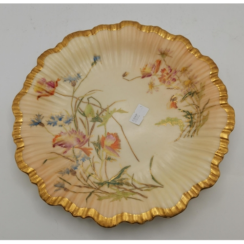 197 - A Royal Worcester blush ivory shell dish, no.1274, decorated with flowers, with gilded rim, impresse... 