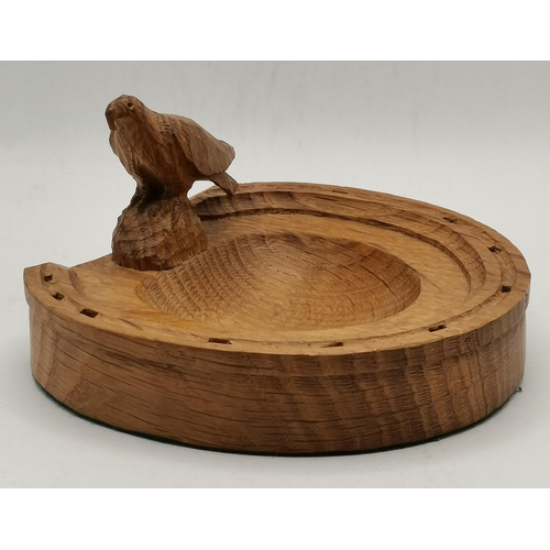 200A - Albert Jeffray, an Eagleman oak horseshoe pin dish, with carved eagle signature. 13cm deep  (Mousema... 