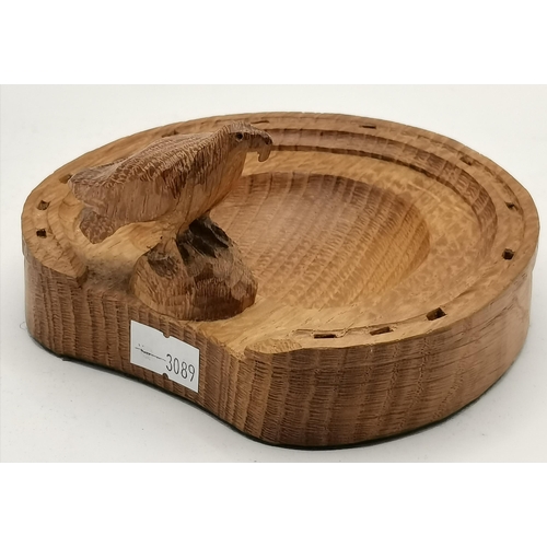 200A - Albert Jeffray, an Eagleman oak horseshoe pin dish, with carved eagle signature. 13cm deep  (Mousema... 