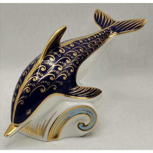 217 - Crown Derby Dolphin Paperweight, General issue introduced in 1987 1st quality with Gold button as ne... 