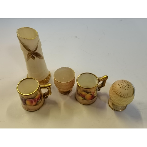 229 - x5 antique Royal Worcester items incl Bamboo spill vase plus Royal Worcester shell dish