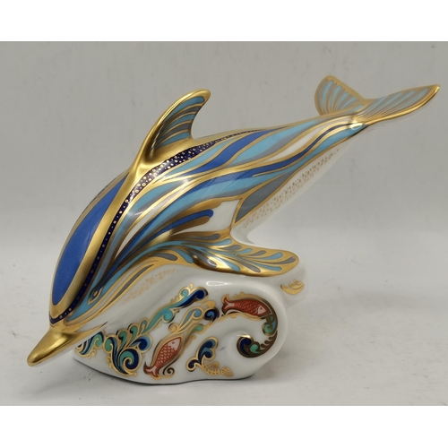 239 - Royal Crown Derby Striped Dolphin Paperweight, Limited Edition 1174 of 1500, specially commissioned ... 