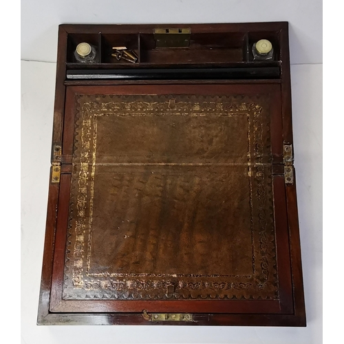 31 - An Anglo Indian inlaid writing slope, 19th Century, with fitted interior comprising tooled brown lea... 