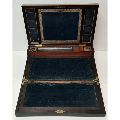 34 - Early 19th Century Mahogany Military Campaign Brass Cornered Bi-Fold Writing Slope with original Lea... 