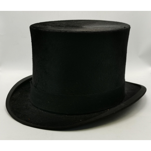 57 - A top hat by WOODROW PICCADILLY LONDON 55.5CM DIAMETER, plus a bowler hat plus a ebonised walking st... 