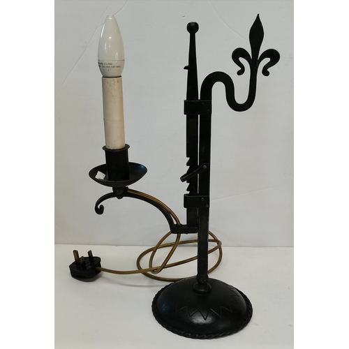 68 - A Pair of Vintage Iron candlesticks plus iron lamp