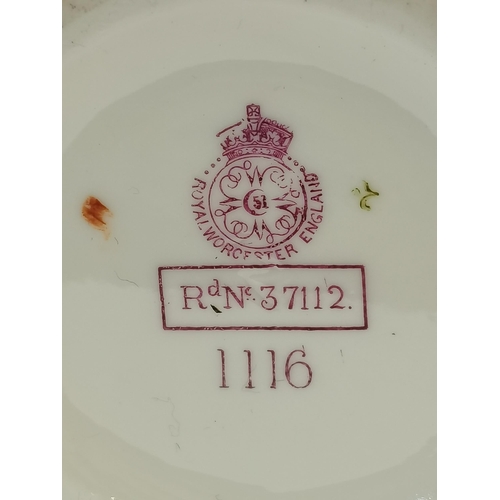 76 - A pair of Royal Worcester blush 14cm jugs (chip on 1 rim) plus a similar 7cm Royal Worcester bowl, a... 