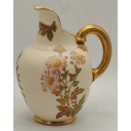 76 - A pair of Royal Worcester blush 14cm jugs (chip on 1 rim) plus a similar 7cm Royal Worcester bowl, a... 