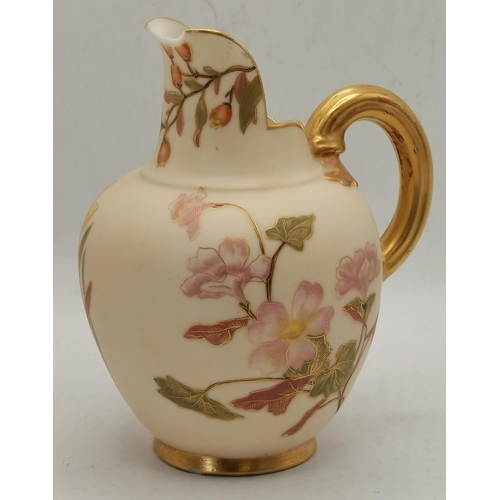 76 - A pair of Royal Worcester blush 14cm jugs (chip on 1 rim) plus a similar 7cm Royal Worcester bowl, a... 