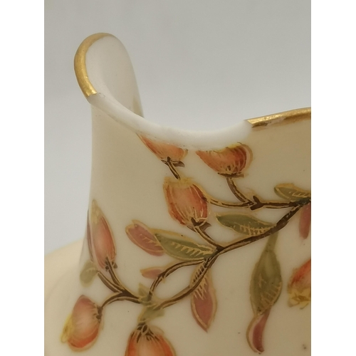 76 - A pair of Royal Worcester blush 14cm jugs (chip on 1 rim) plus a similar 7cm Royal Worcester bowl, a... 