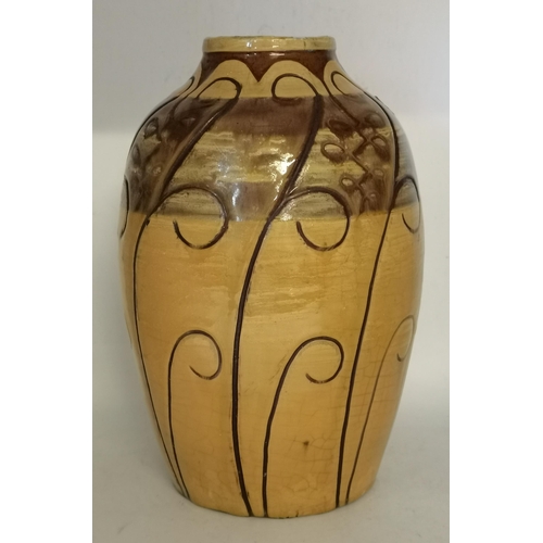 81 - A WILLIAM MODELLIN STOKE 23cm vase plus 1930's tripod pottery bowl with highly decorative faces 22cm... 