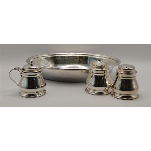 306 - A group of assorted silver-plate and pewter, comprising a silver-plated cruet set by Adie Brothers L... 