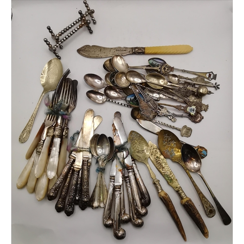 316 - A mixed group of silver and silver-plated items, including a Victorian silver-bladed fish knife by A... 