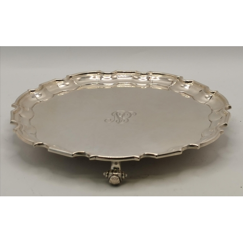 327 - A George VI silver waiter by William Hutton & Sons Ltd, Sheffield 1936, with Chippendale rim, raised... 