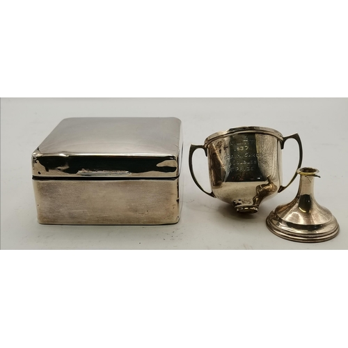 353 - A small group of mixed silver, early 20th Century, comprising a candlestick, filled; a square cigare... 