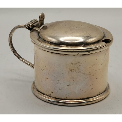 358 - A George V silver drum mustard by Edward Barnard & Sons Ltd, London 1914, the domed hinged cover eng... 