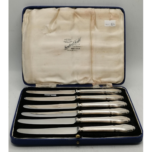 381 - A set of six George VI silver-handled tea knives by C W Fletcher & Son Ltd, Sheffield 1938, cased; t... 