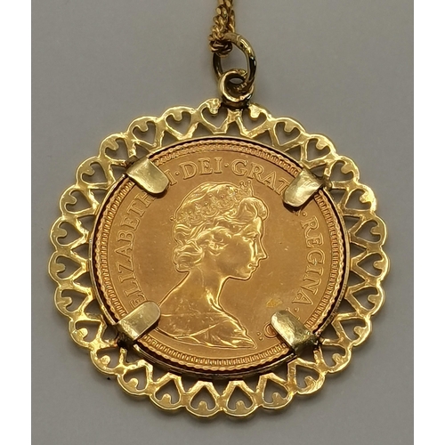 430 - An Elizabeth II half sovereign pendant necklace, 1982, set in a 9 carat gold mount to a 9 carat gold... 