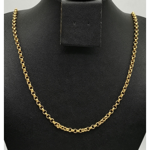 441 - A 9 carat gold fine belcher chain necklace, stamped '375', 46cm long; together with a gold-plated la... 