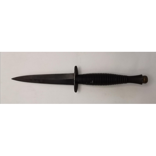 474 - Royal Marine/Commando Fighting Dagger maker marked Sheffield England, with leather sheath