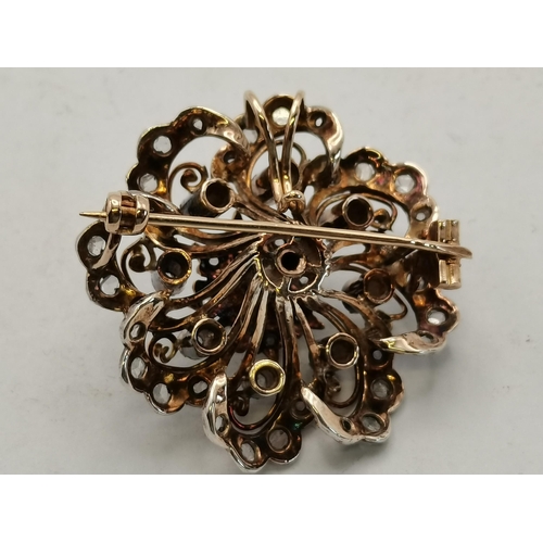 495A - A late 19th Century Continental yellow and white metal pearl and diamond floral cluster brooch, c.18... 