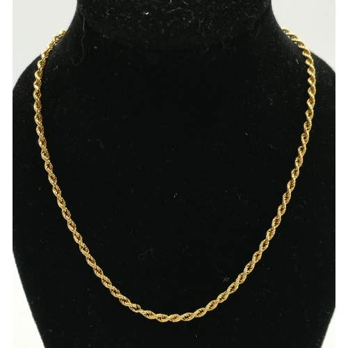 496A - An 18 carat gold rope-twist chain necklace, stamped '750'. 55cm long, 8.5g