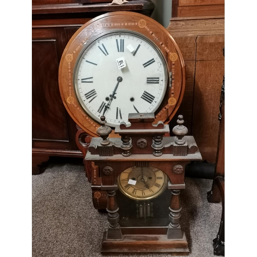 508 - AMERICAN inlaid wall clock plus a similar mantel clock