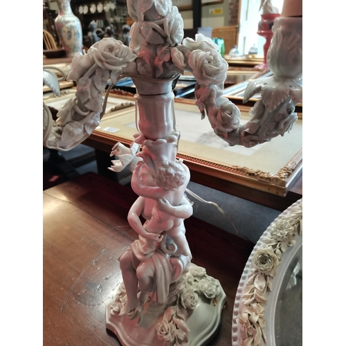 536 - A Pair of Meissen candelabra lights with women holding child design  plus Antique Meissen Oval Table... 