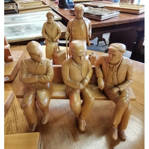 542 - A set of five carved figure groups of country people, in fruitwood, 25cm high