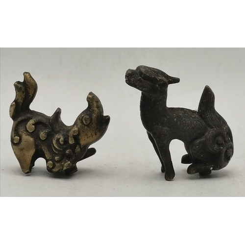 571 - A Pair of Japanese Bronze Incense burners (A/F) plus an antique Tibetan bronze cow bell