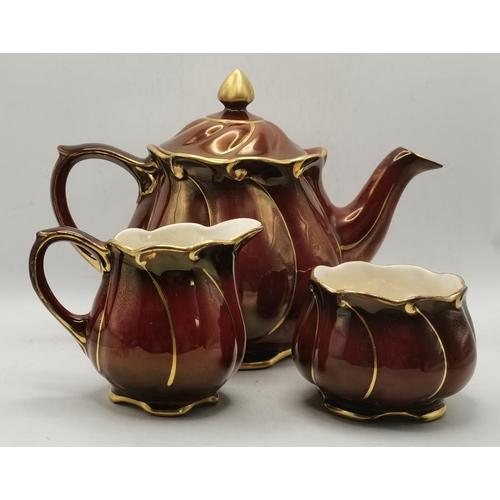 577 - x 6 Oriental plates and bowls plus Royal Winton Rouge Milk Jug, Sugar Bowl and Tea Pot