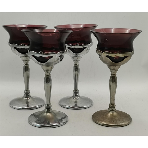 583 - x4 Vintage Cambridge Faberware Chrome Cocktail Glasses with Purple glass with Krome-Kraft Faber Bros... 