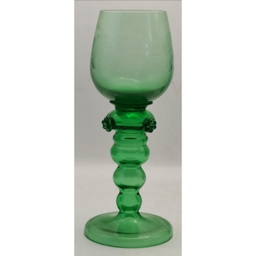 594 - x3 Glass decanters plus green wine glasses