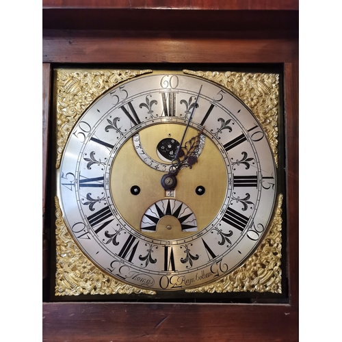 613 - An 8 day oak and mahogany cased long cased clock by THOMAS RAMSBOTTOM, with pendulum, key and weight... 