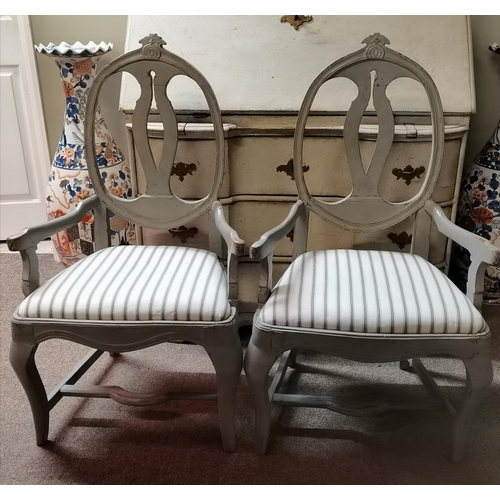 620 - A pair of Swedish Rocco shabby chic style chairs