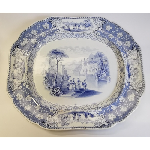 670 - A blue and white 'Italian Lakes' meat platter by J & MP Bell & Co, Glasgow, printed and impressed fa... 