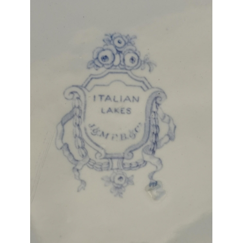 670 - A blue and white 'Italian Lakes' meat platter by J & MP Bell & Co, Glasgow, printed and impressed fa... 