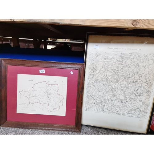 810 - x2 Framed antique maps of Thirsk area and Bedale and Masham area - reprinted in 1971 from Thomas Jef... 